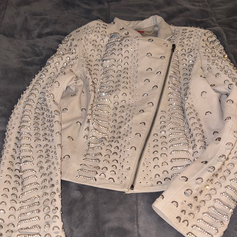 Authentic Alice + Olivia Embellished Leather Jacket